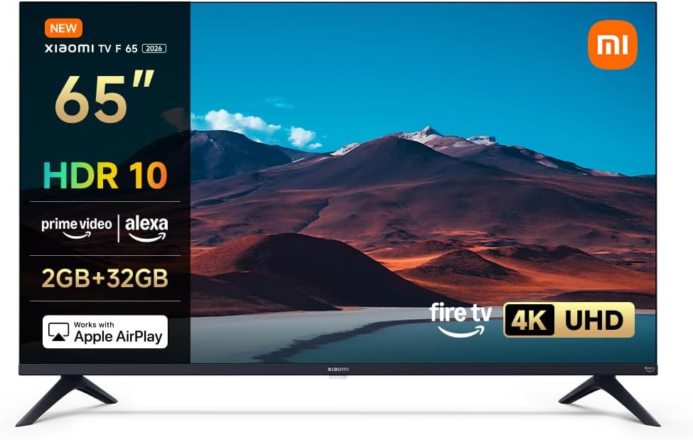 XIAOMI TV F 65, 165 cm (65 Pouces), 4K UHD, Smart TV, Fire TV, Contrôle Vocal Alexa, HDR10, MEMC, 60Hz avec 120Hz Game Boost Mode, 2Go+32Go, Compatible avec AirPlay